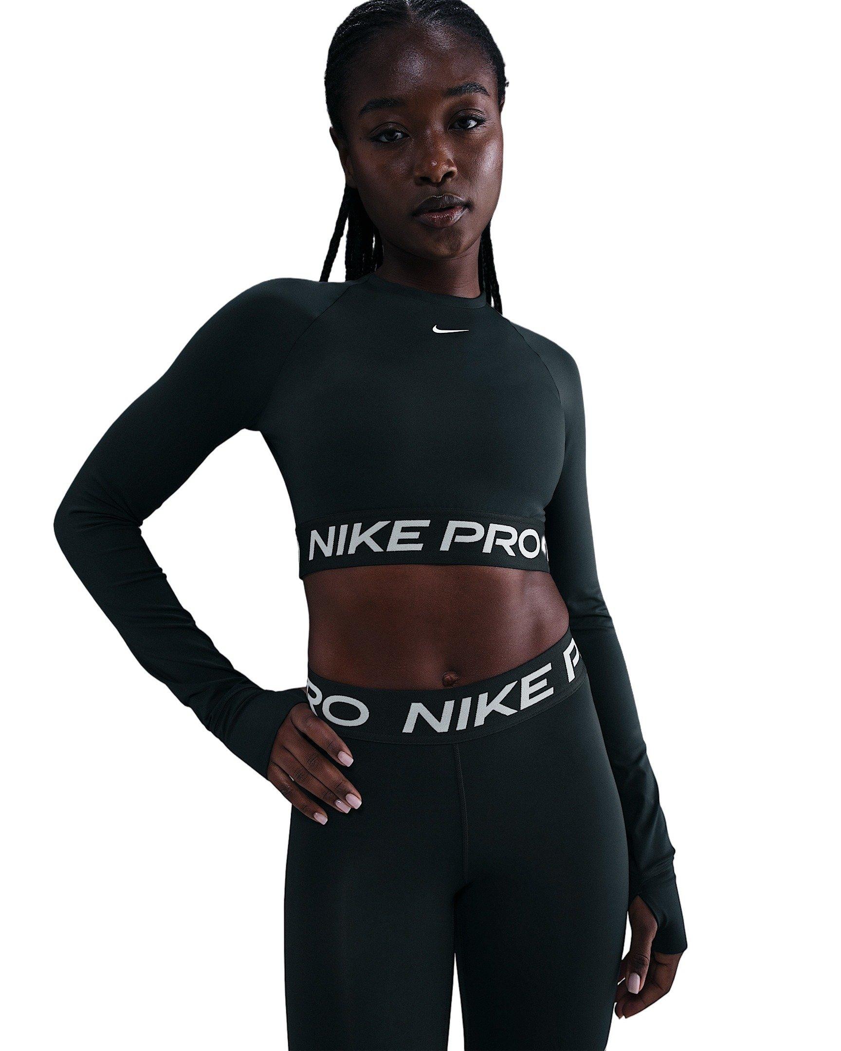 Nike Pro Women's Dri-FIT Cropped Long-Sleeve Top - Seaweed Green - SEAWEED GREEN